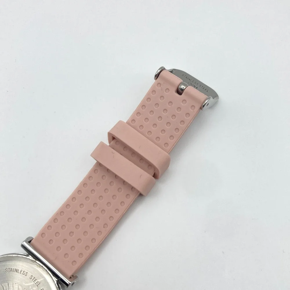 Anne Klein Women's Watch 34mm Silver Tone Beige Dial Silicone Band New Battery